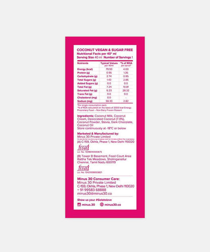 Minus Thirty Coconut Mini Vegan & Sugar Free Ice Cream 40 Ml