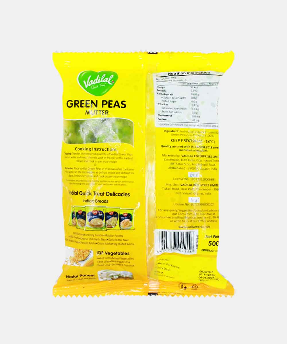 Vadilal Frozen Green Peas 500 Gm