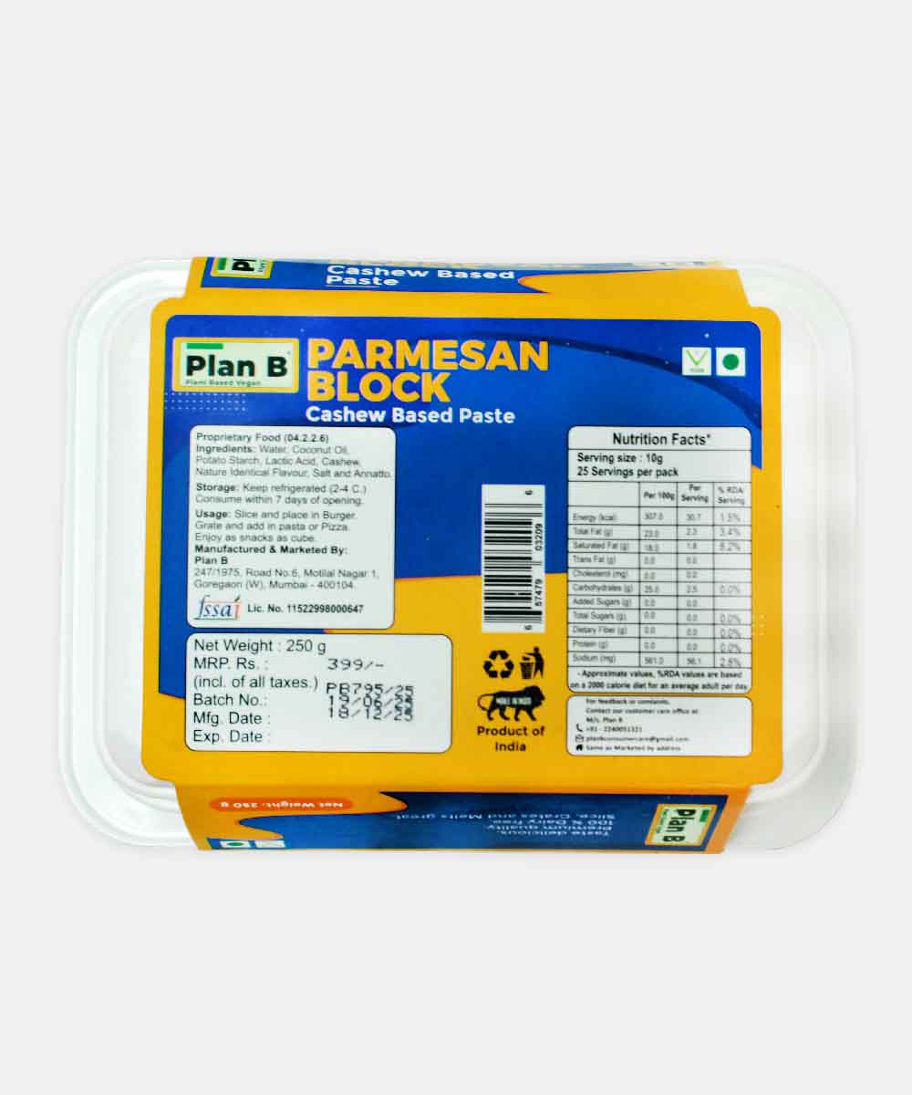 Plan B Plant Based Vegan Parmesan Cheese Block 250 Gm