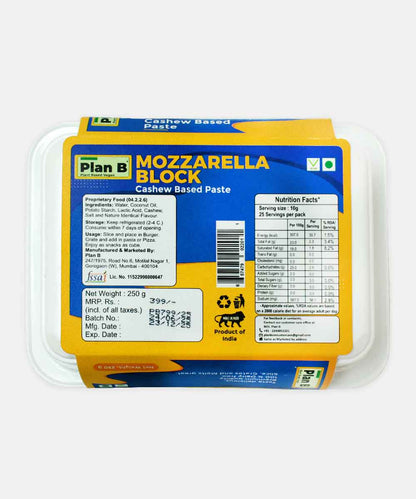 Plan B Plant Based Vegan Mozzarella Cheese Block 250 Gm