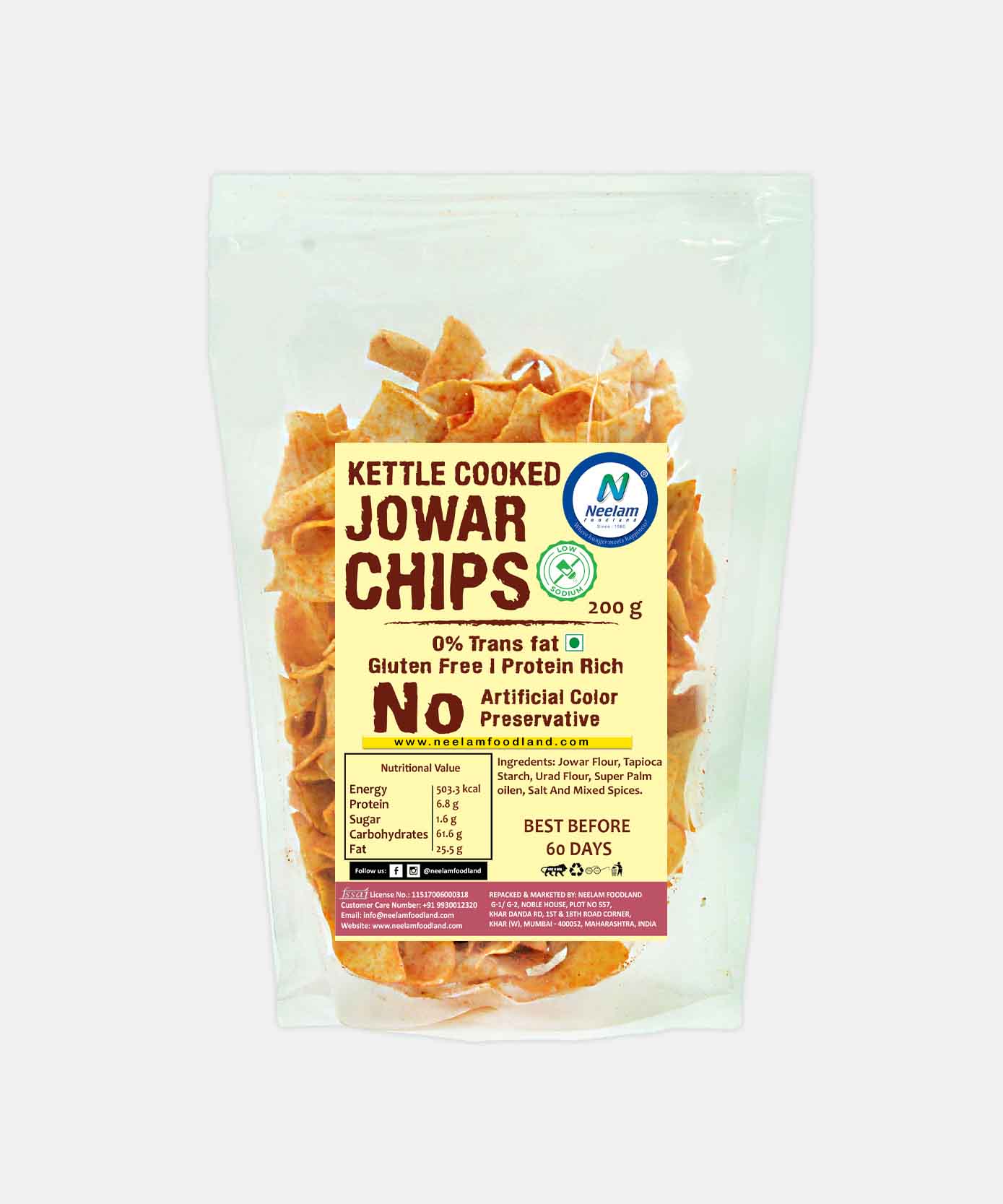 Gluten Free Kettle Cooked Jowar Chips 200 Gm