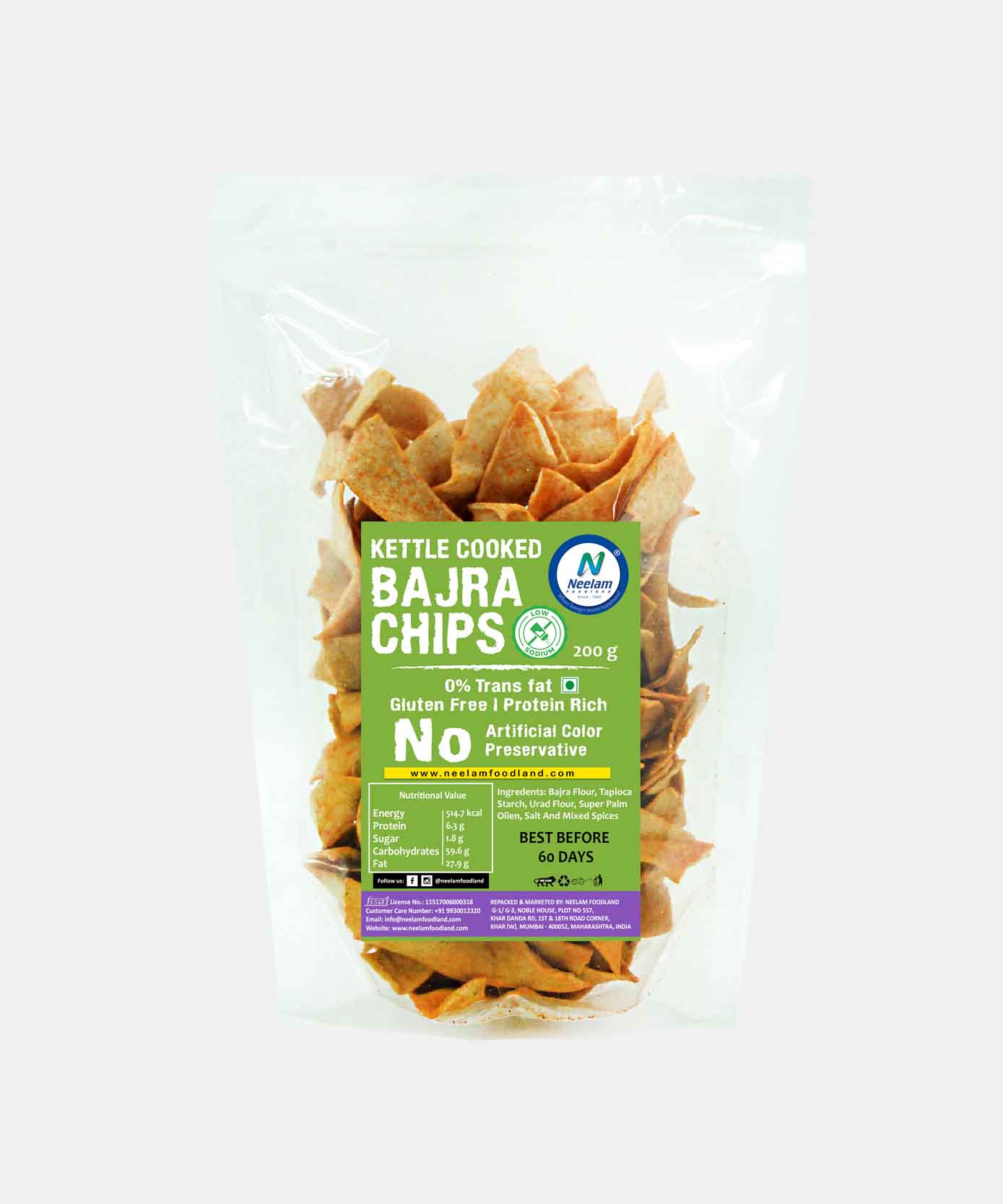 Gluten Free Kettle Cooked Bajra Chips 200 Gm