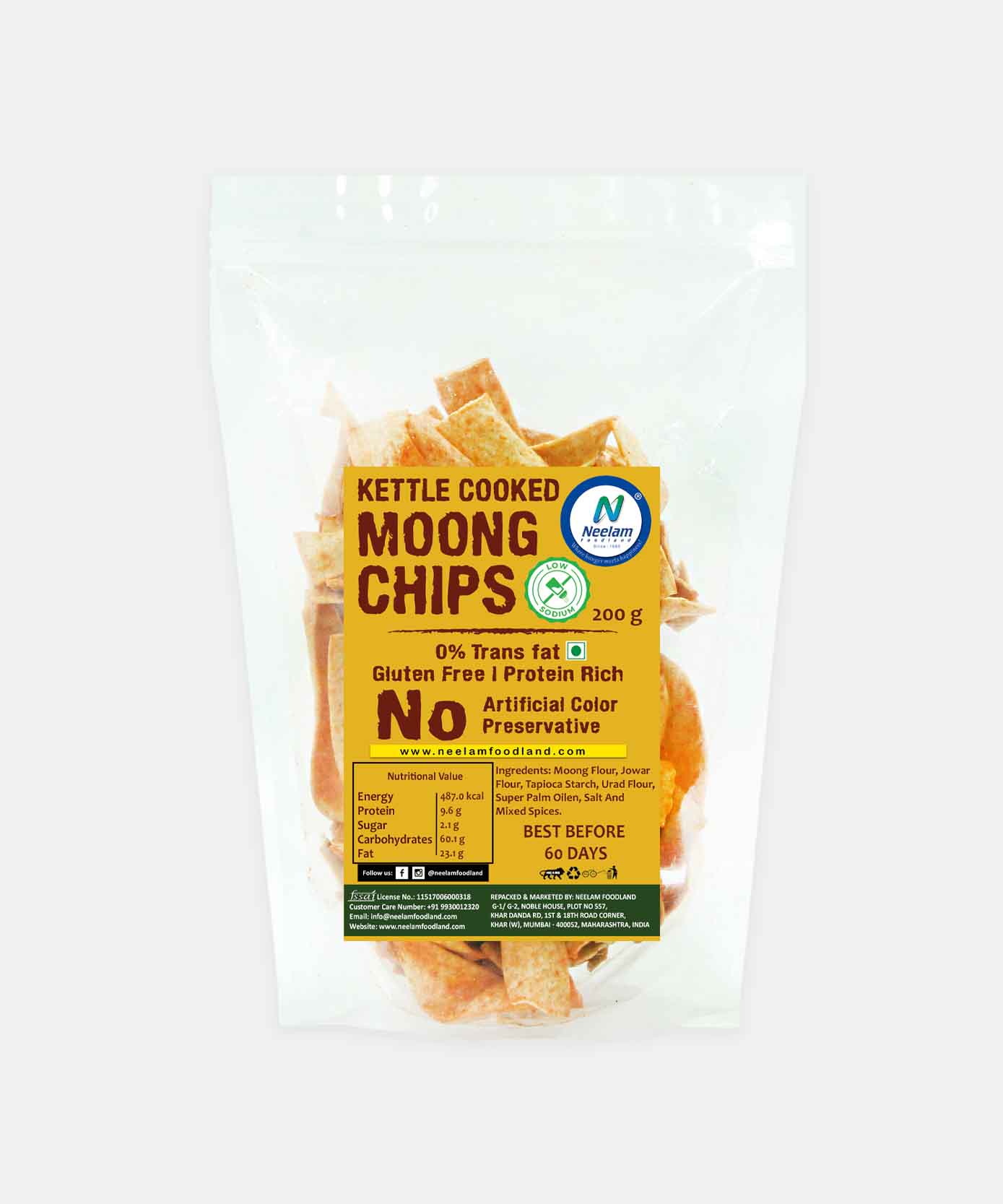 Gluten Free Kettle Cooked Moong Chips 200 Gm