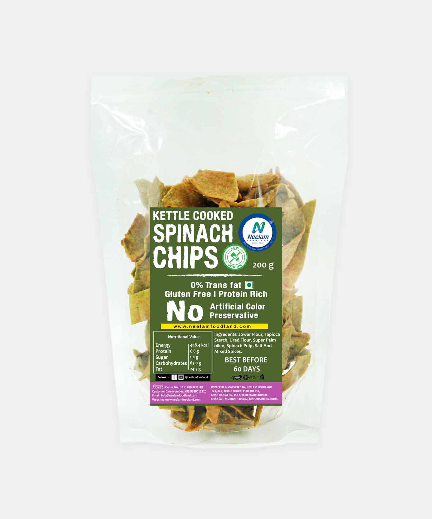 Gluten Free Kettle Cooked Spinach Chips 200 Gm