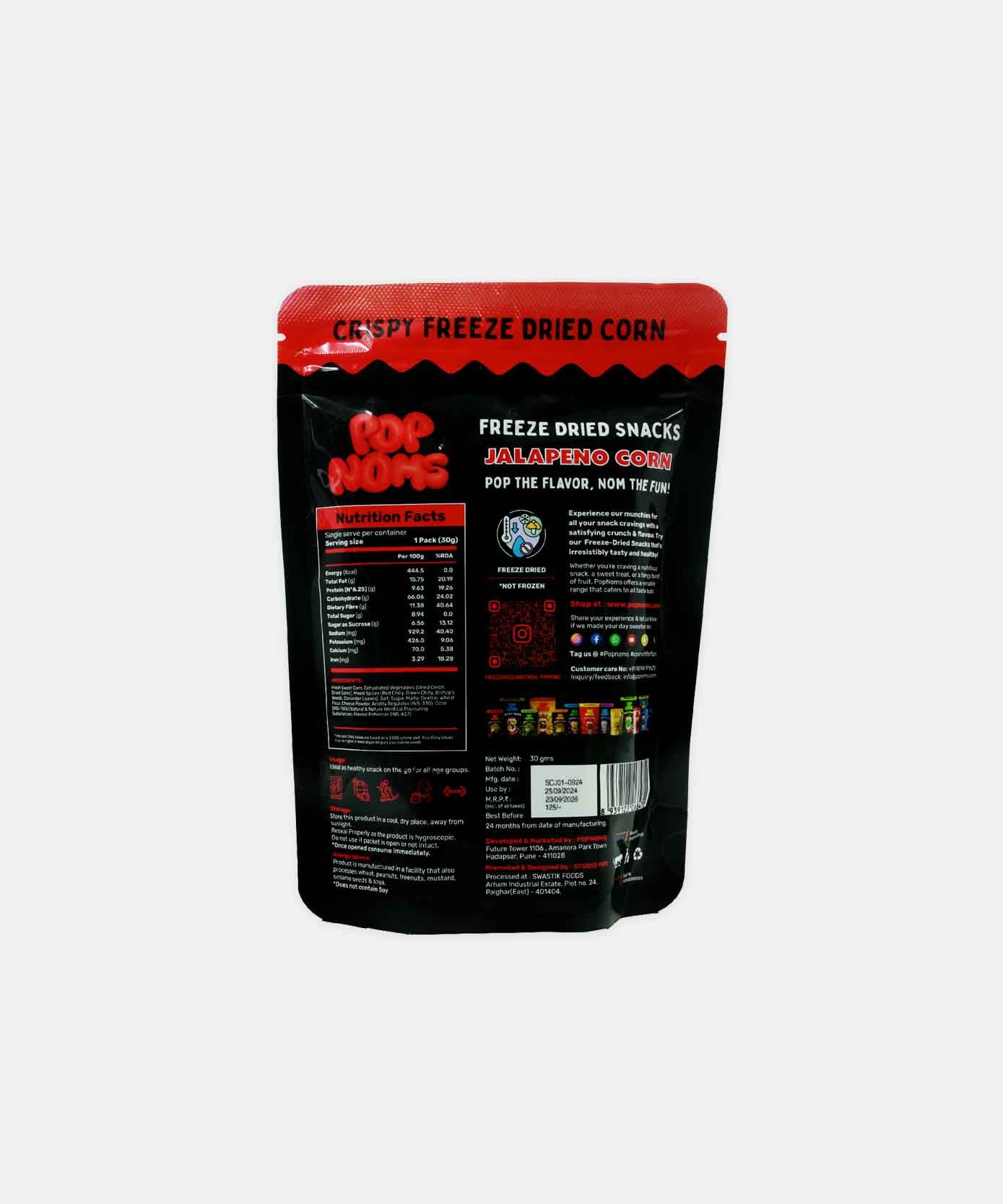 Pop Noms Crispy Freeze Dried Corn Hot Jalapeno 30 Gm