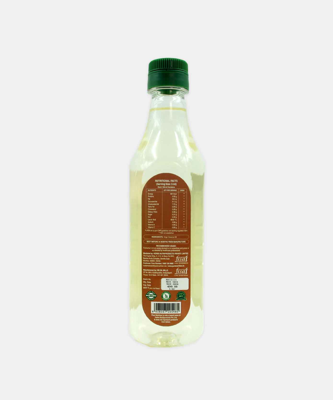 Pure Nutrition Naturals Virgin Raw Cold Pressed Coconut Oil 500 Ml