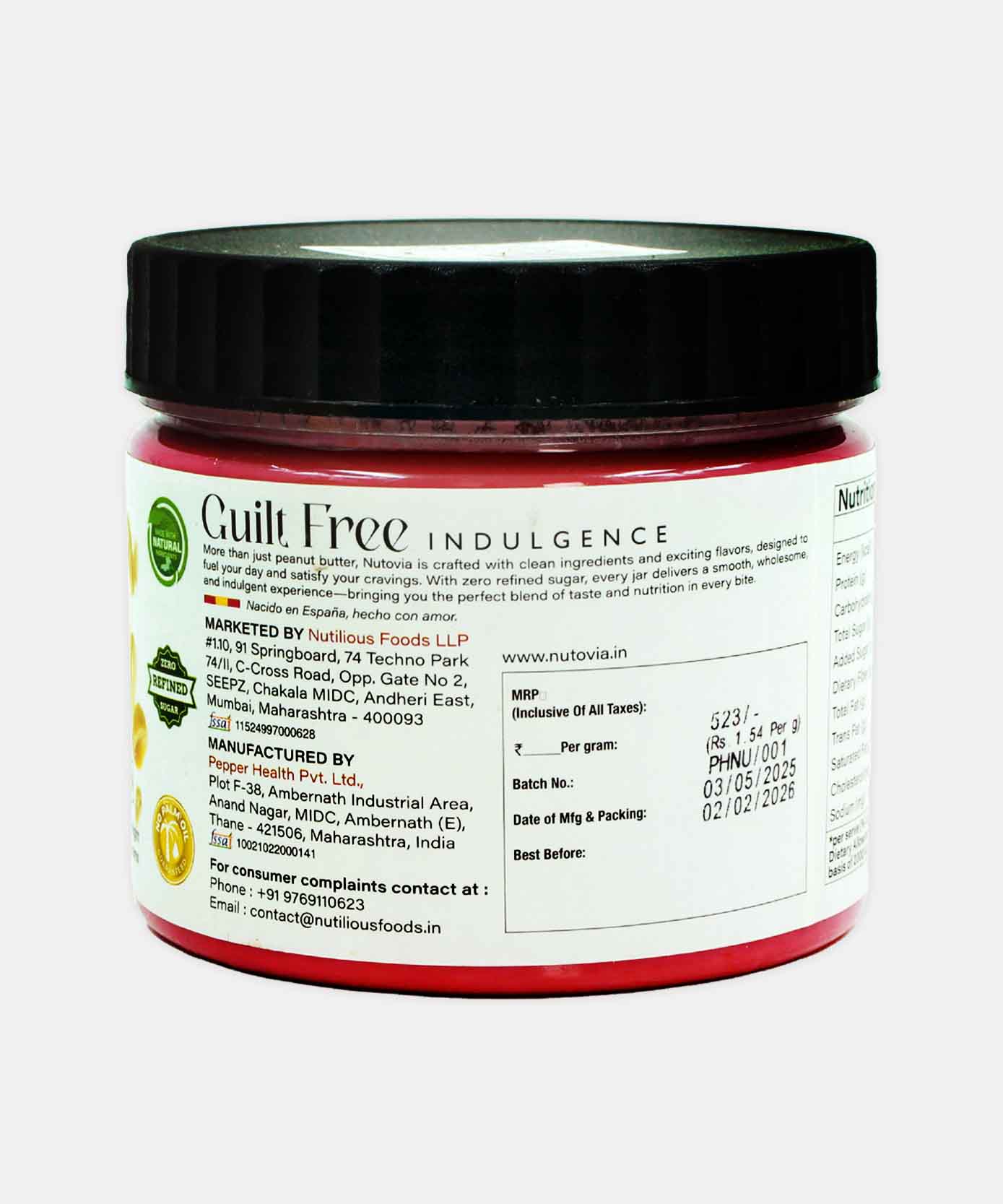 Nutovia Peanut Butter Creamy Strawberry 340 Gm