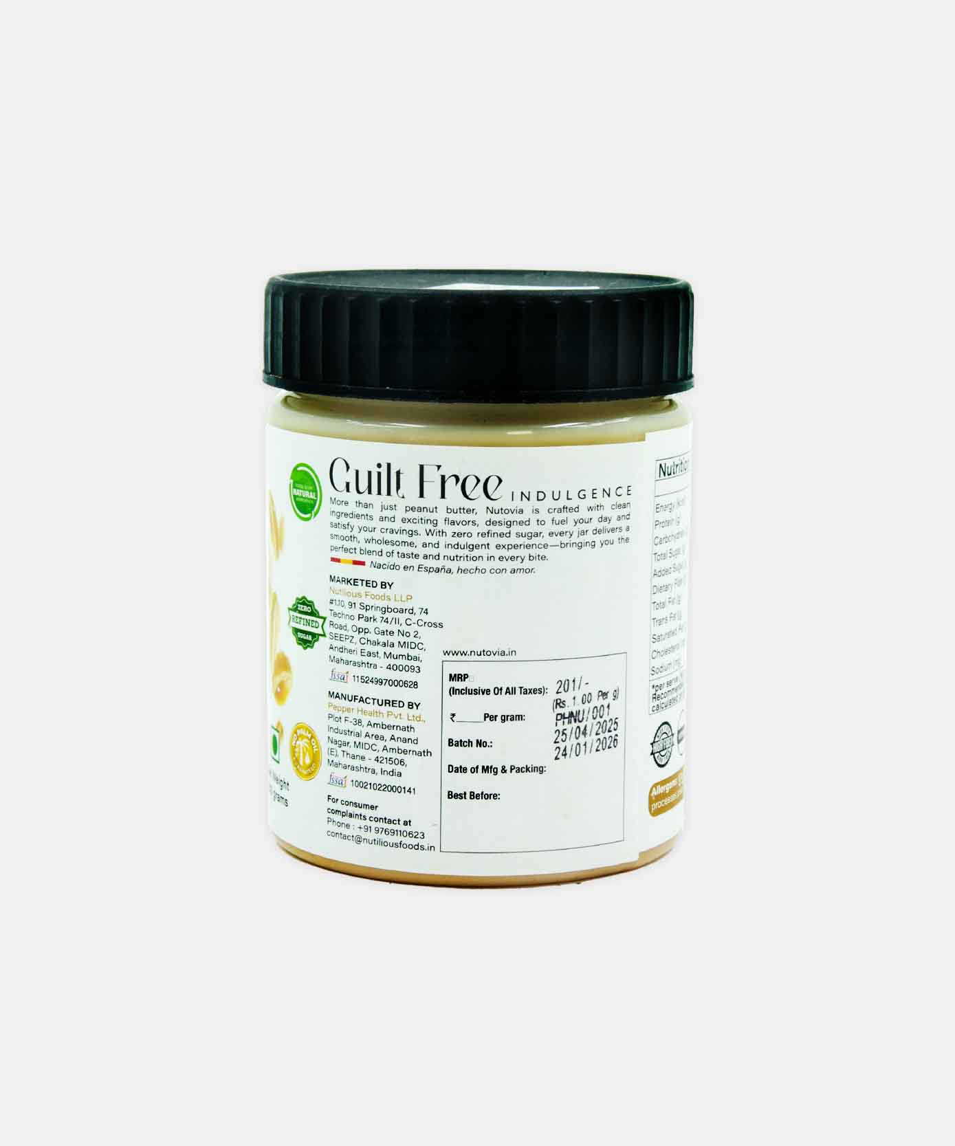 Nutovia Peanut Butter Crunchy Unsweetened 200 Gm