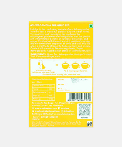Shudhee Ashwagandha Turmeric Tea Anti-Inflammatory 16 Tea Bags 32 Gm