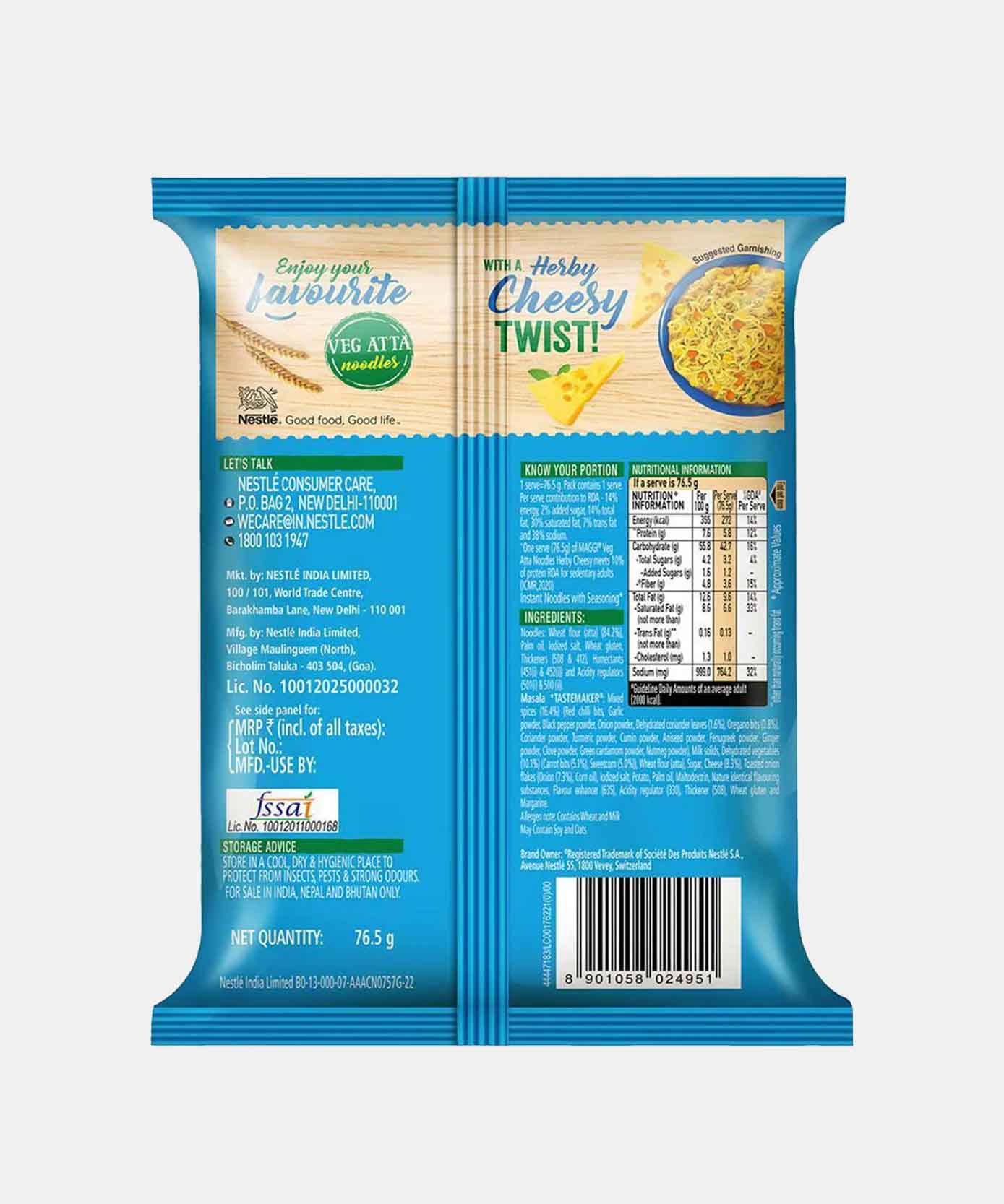 Maggi Veg Atta Herby Cheesy Noodles 76.5 Gm