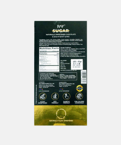 Ray No Sugar Chocolate Couverture 72% Dark Made With Premium Cocoa 80 Gm