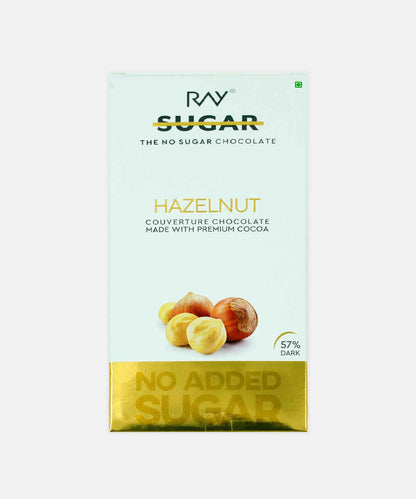 Ray No Sugar Hazelnut Couverture Chocolate 57% Dark Made With Premium Cocoa 90 Gm