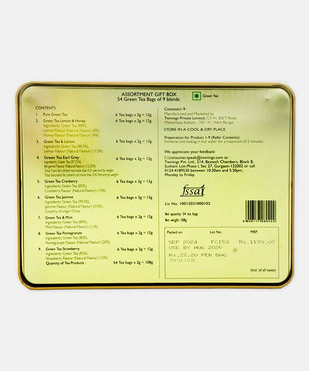Twinings London The Feel Good Collection Assortment Gift Box 54 Green Tea Bag 9 Blends 108 Gm