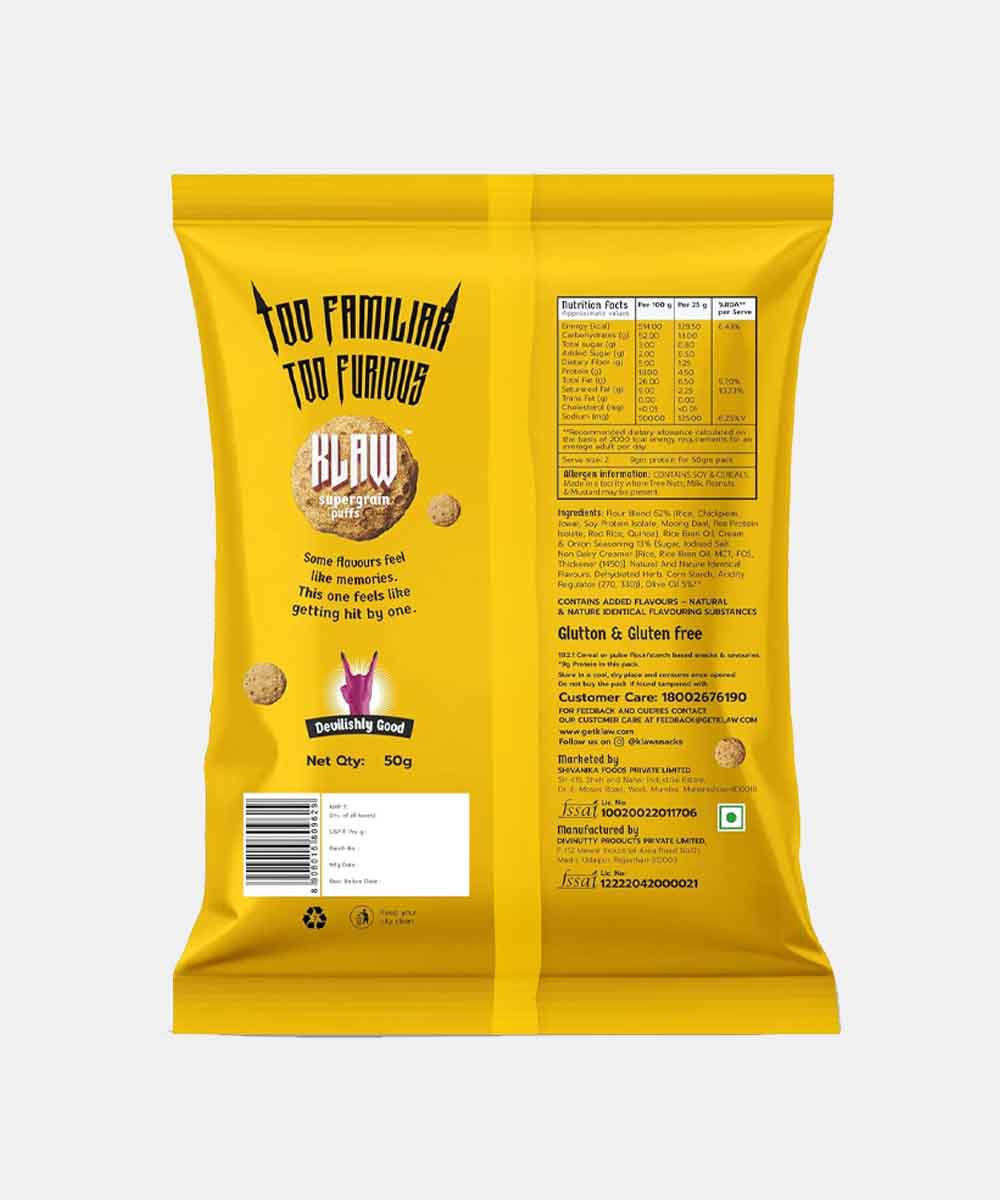 Klaw Masala Memory Supergrain Puffs 50 Gm