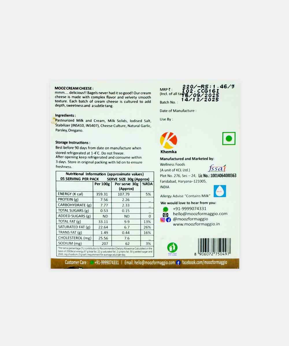 Mooz Cream Cheese Garlic And Herbs 150 Gm