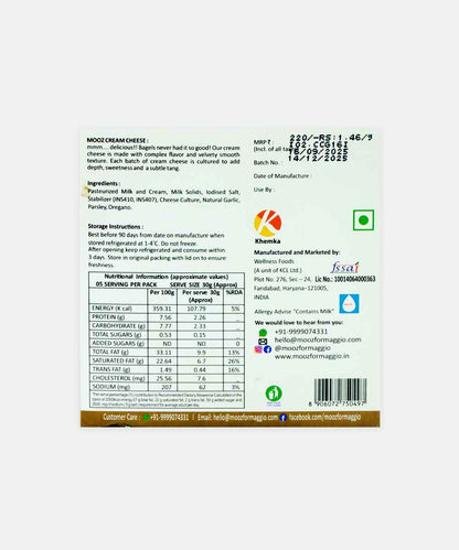 Mooz Cream Cheese Garlic And Herbs 150 Gm