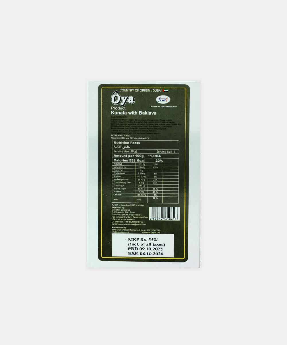 Oya Dubai Kunafa With Baklava Chocolate 80 Gm