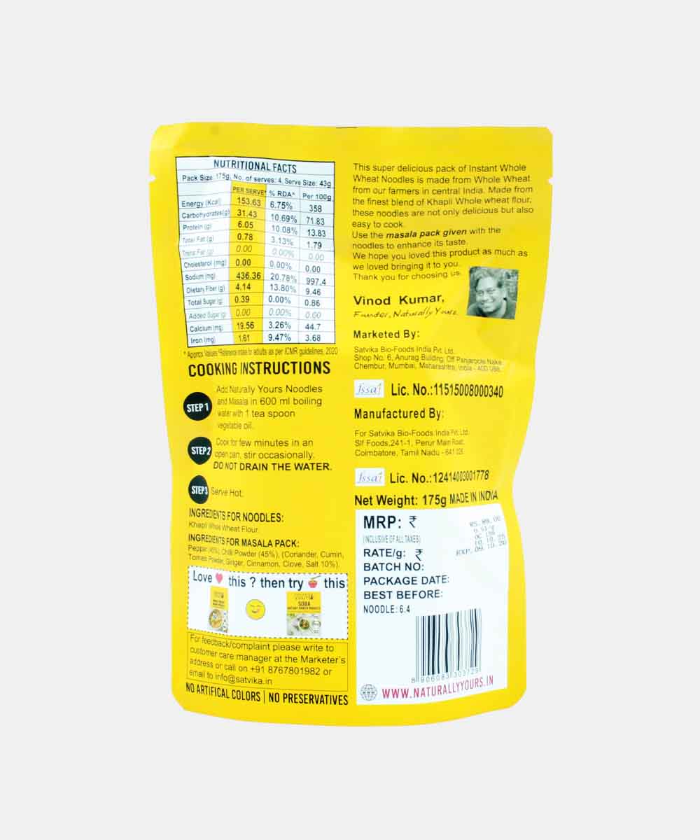 Naturally Yours Whole Wheat Instant Noodles 175 Gm