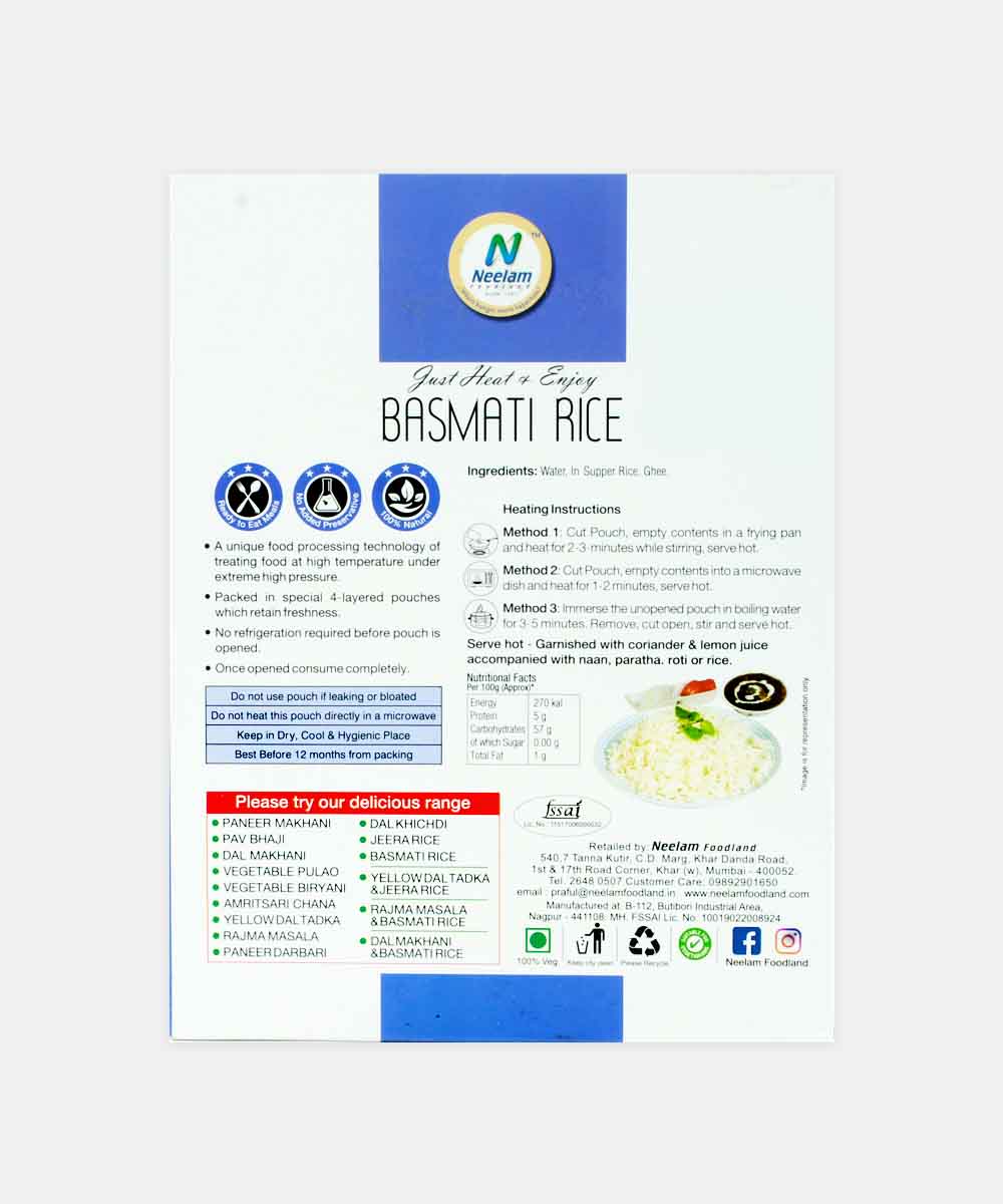 Neelam Steam Basmati Rice Heat & Eat 285 Gm