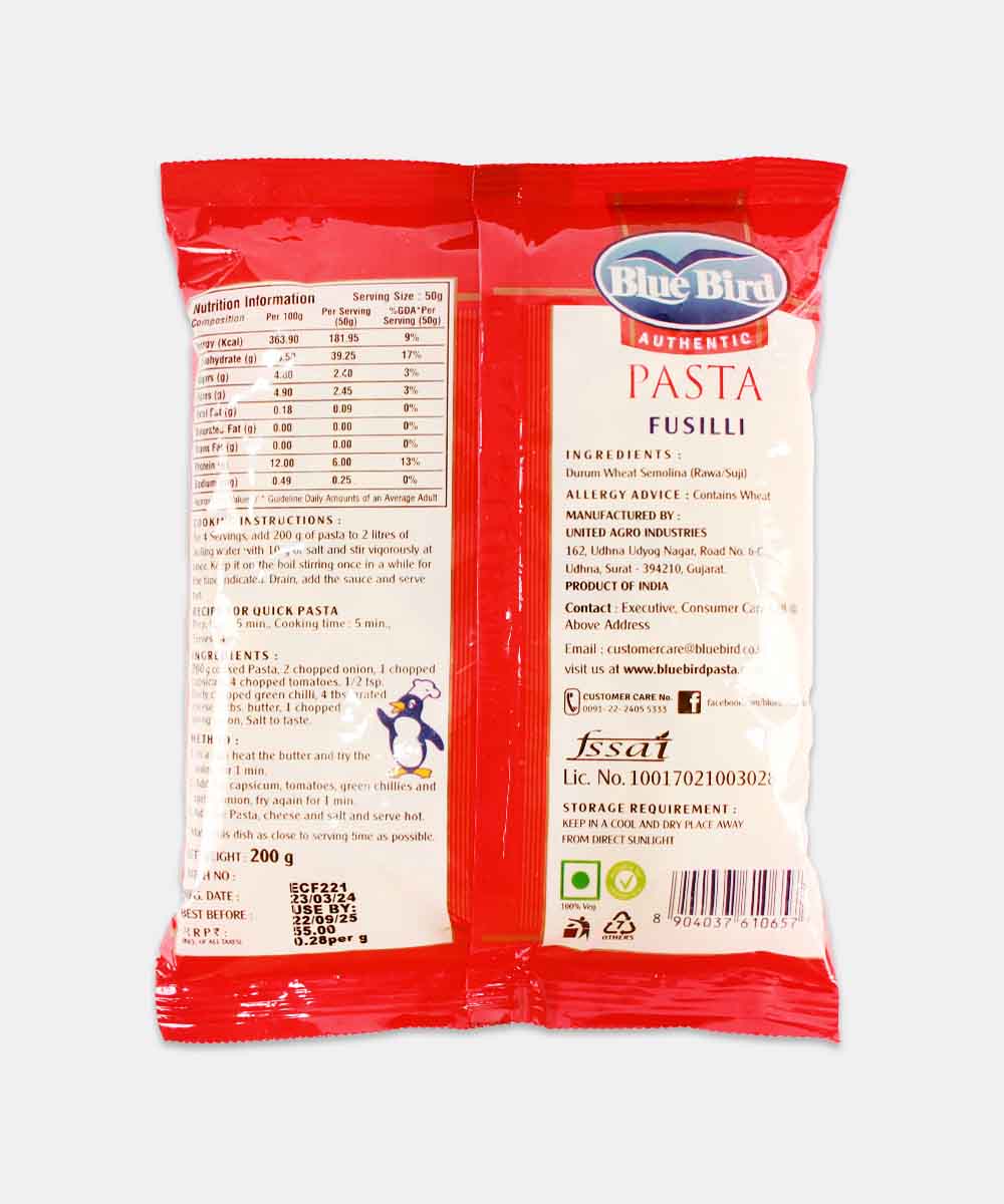 Blue Bird Fusilli Pasta 200 Gm