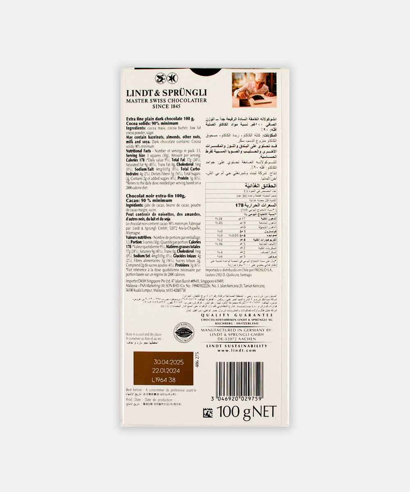 LINDT EXCELLENCE 90% COCOA SUPREME DARK CHOCOLATE 100