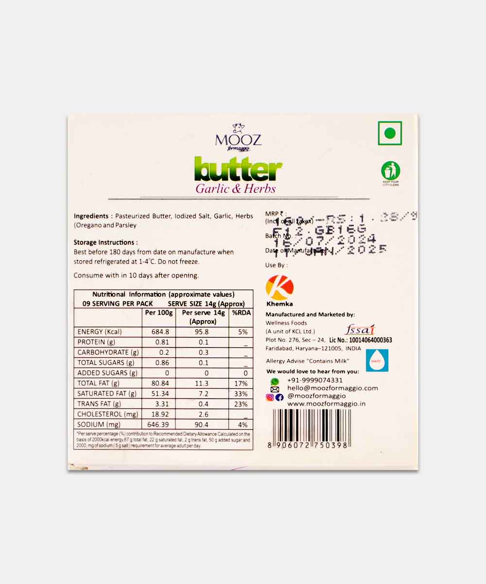 Mooz Garlic & Herbs Butter 125 Gm