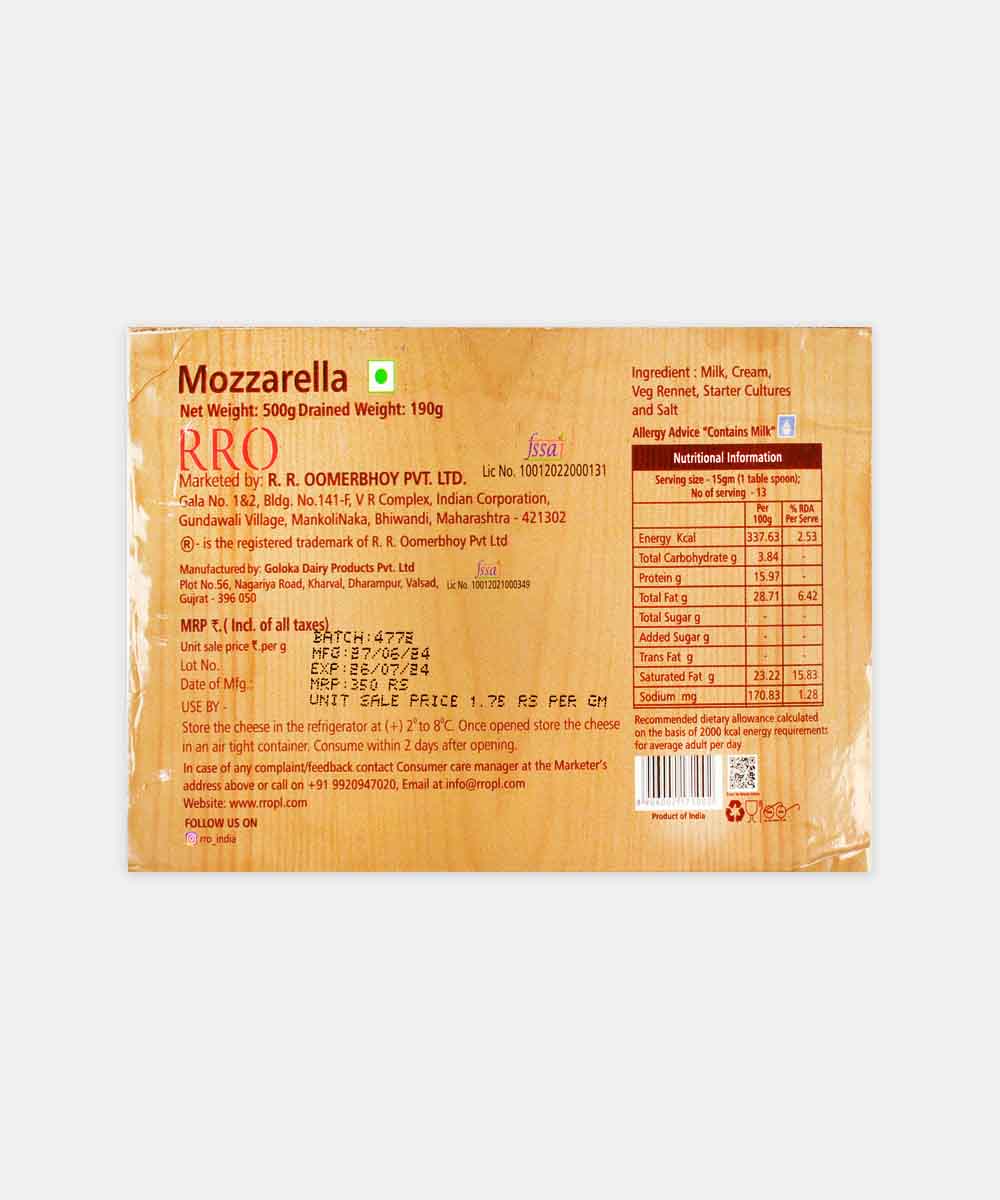 Rro Dairy Fresh Mozzarella Cheese 200 Gm