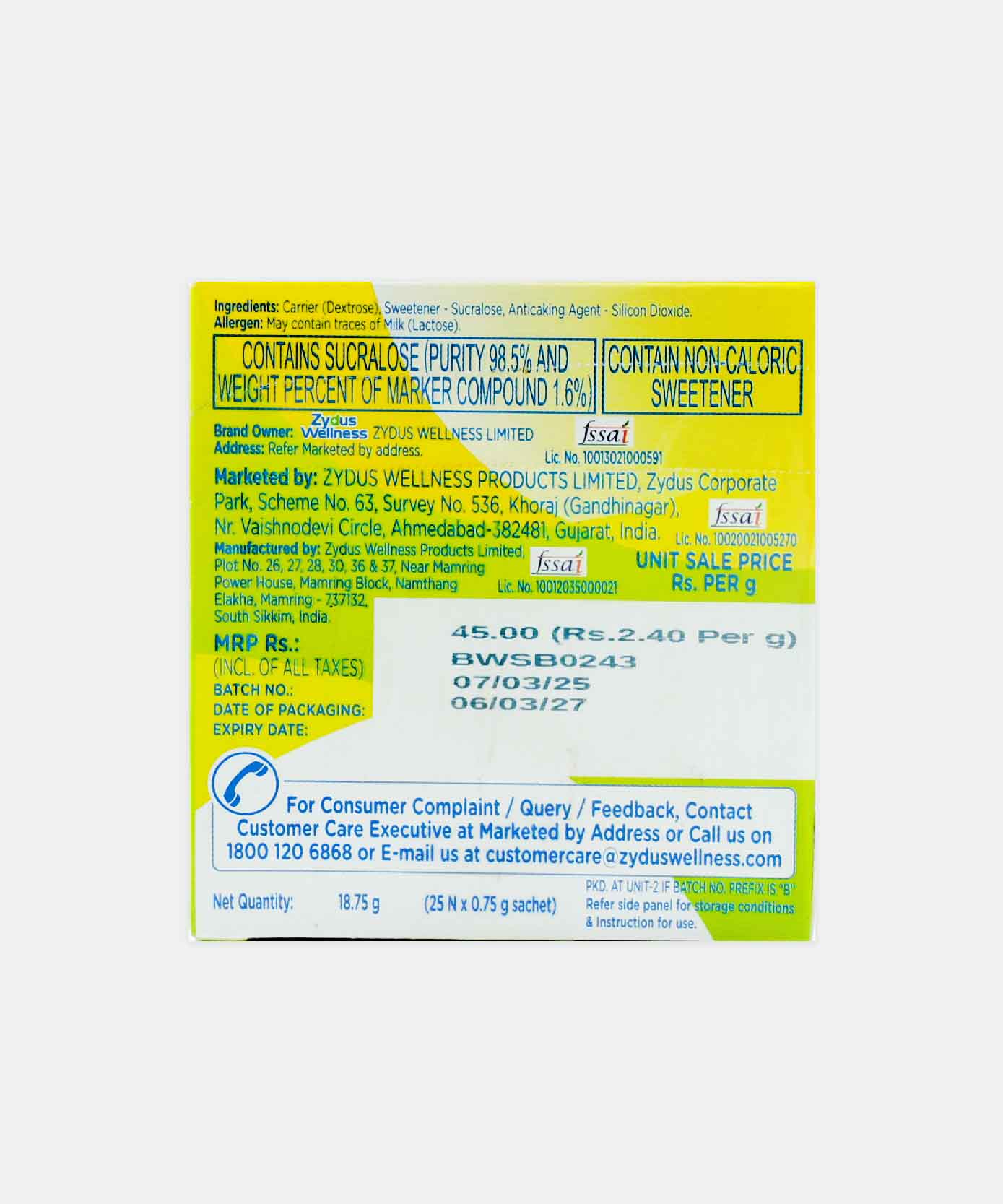Sugar Free Natural 18.75 Gm