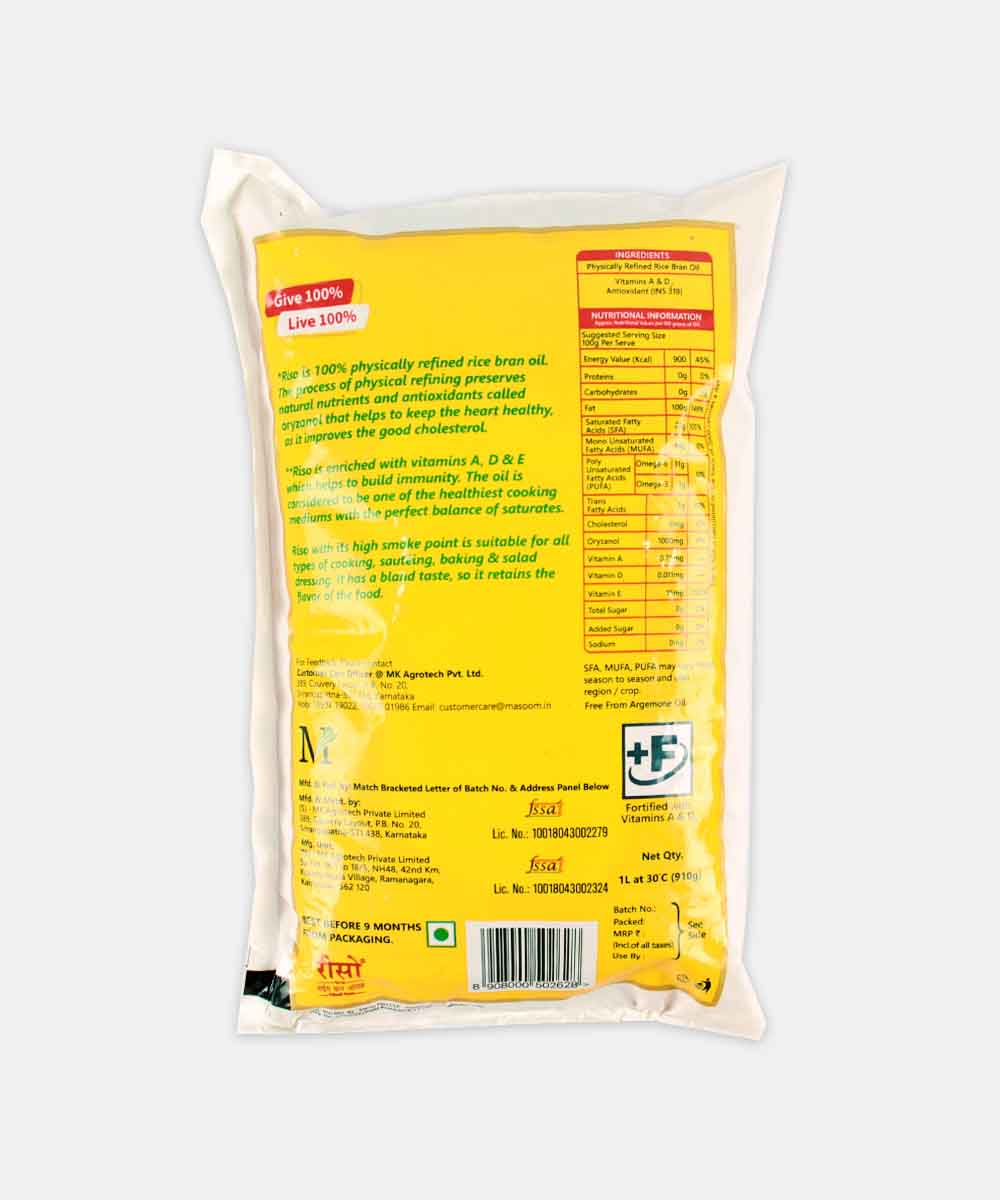 Riso Rice Bran Oil 1 Ltr Pouch 910 Gm