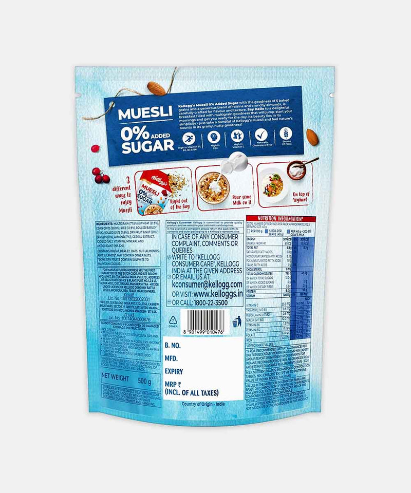 KELLOGGS MUESLI 0% ADDED SUGAR 500