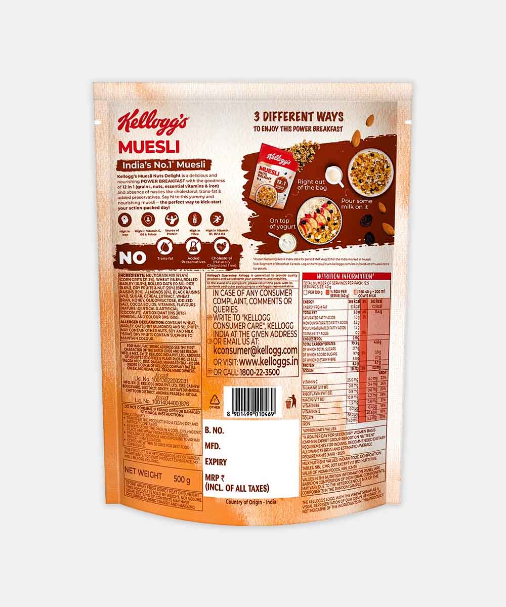 Kelloggs Muesli 20% Nut Delight 500 Gm
