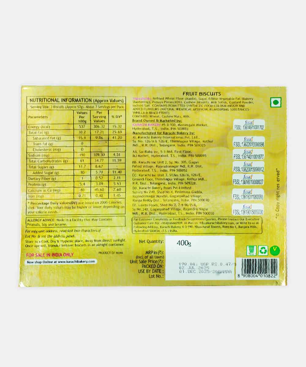 Hyderabad Karachi Bakerys Fruit Biscuits 400 Gm