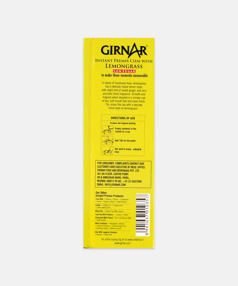 GIRNAR PREMIX LEMON GRASS CHAI LOW SUGAR 80 GM 10 SACHETS