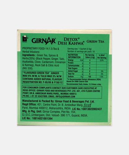 Girnar Detox Desi Kahwa Green Tea 25 Gm (10 Tea Bags)