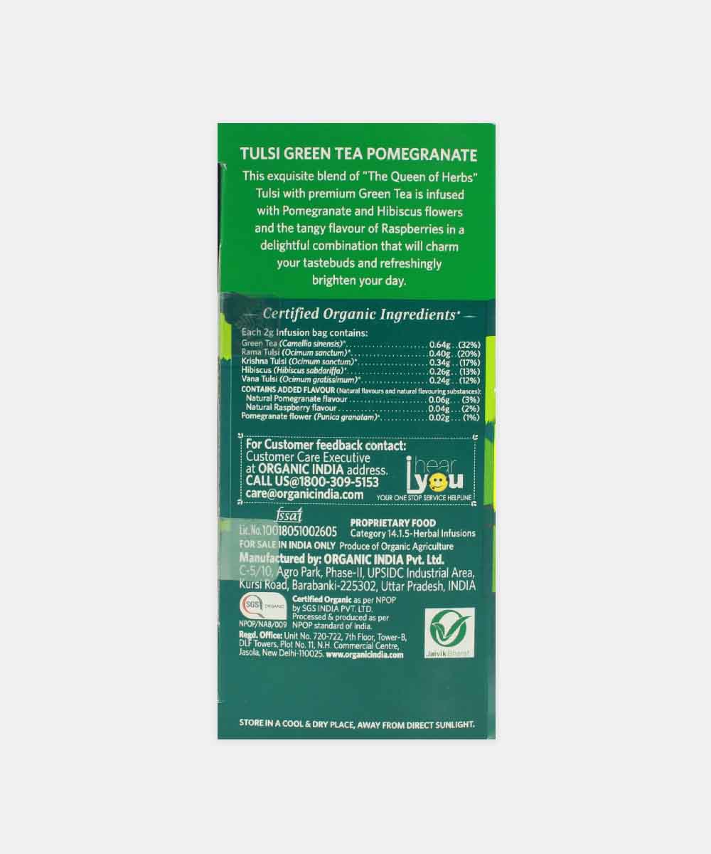 Organic India Tulsi Green Tea Pomegranate 25 Bag 50 Gm