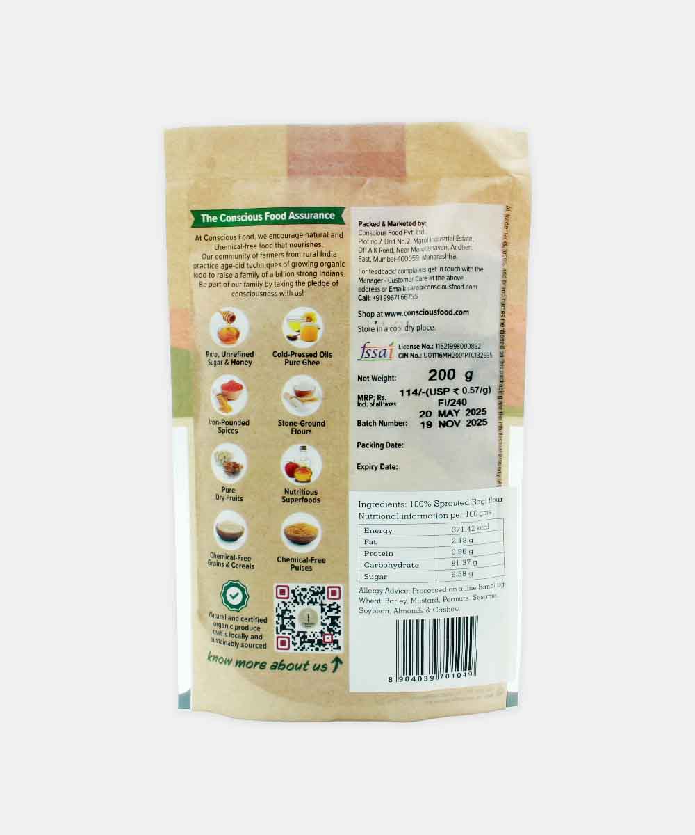 Conscious Food Sprouted Finger Millet Ragi Flour 200 Gm