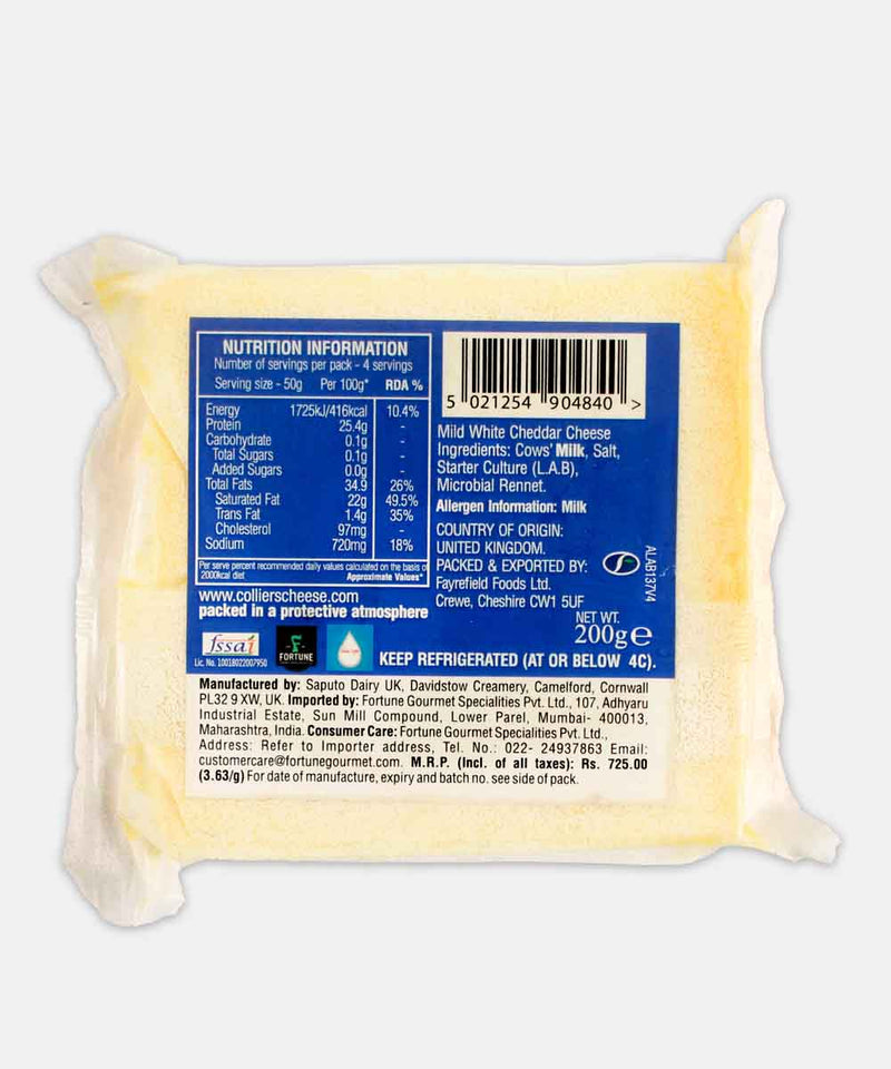 COLLIERS WHITE MILD CHEDDAR CHEESE 200 GM