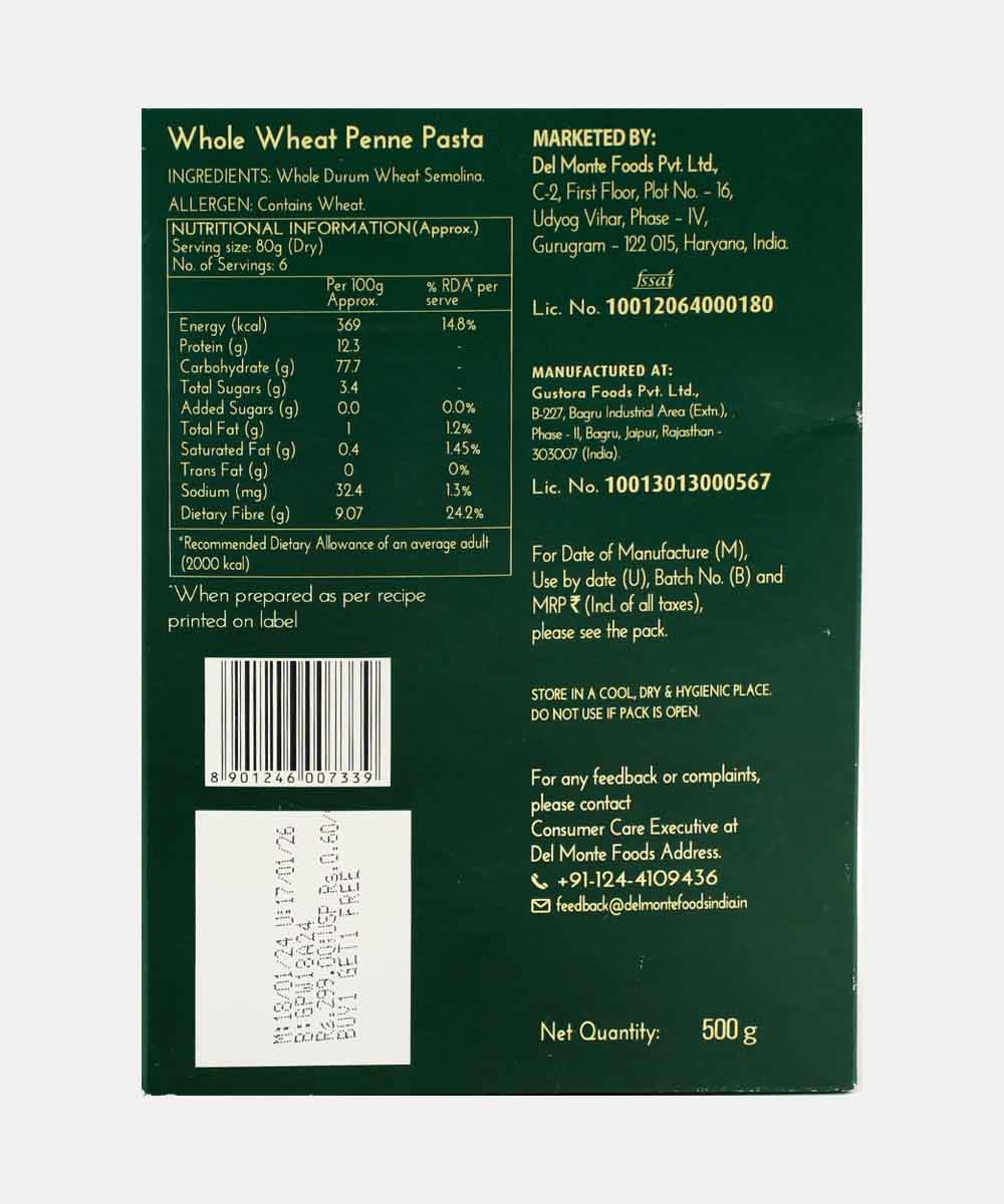 Delmonte Whole Wheat Panne Pasta 500 Gm