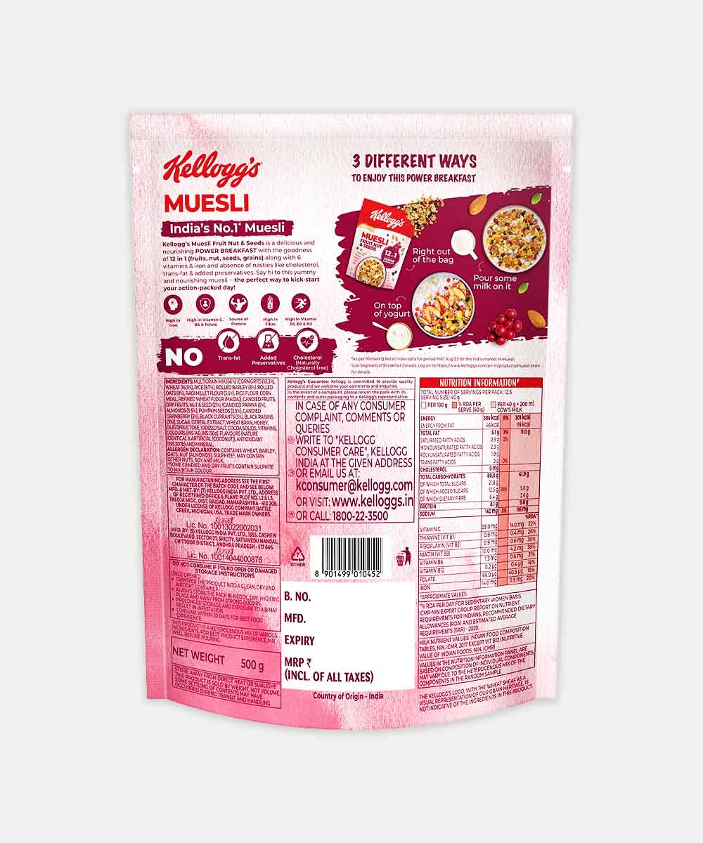 Kelloggs Muesli 21% Fruit Nut 500 Gm