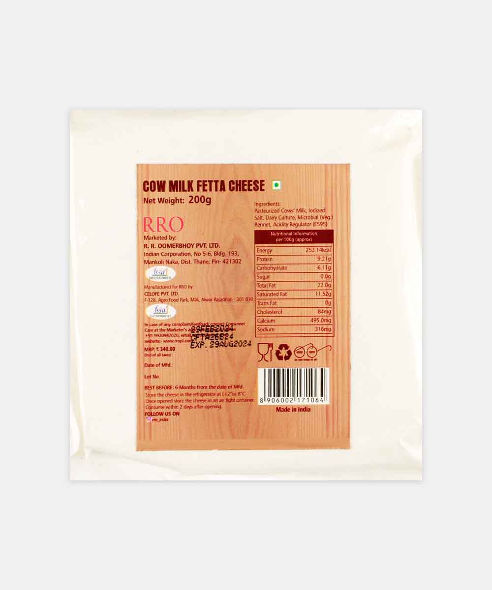 Rro Cow Milk Fetta Cheese 200 Gm