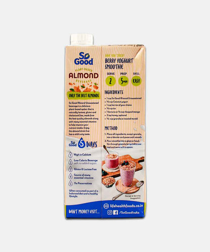 So Good Almond Unsweetened Milk 1 Ltr
