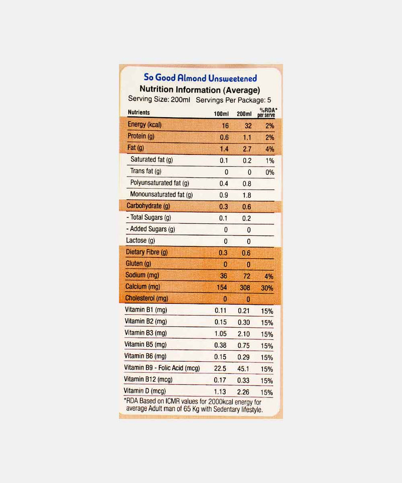 SO GOOD ALMOND MILK UNSWEETENED 1 LTR