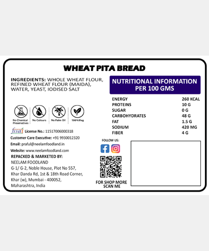 Whole Wheat Pita Bread 2 Pc
