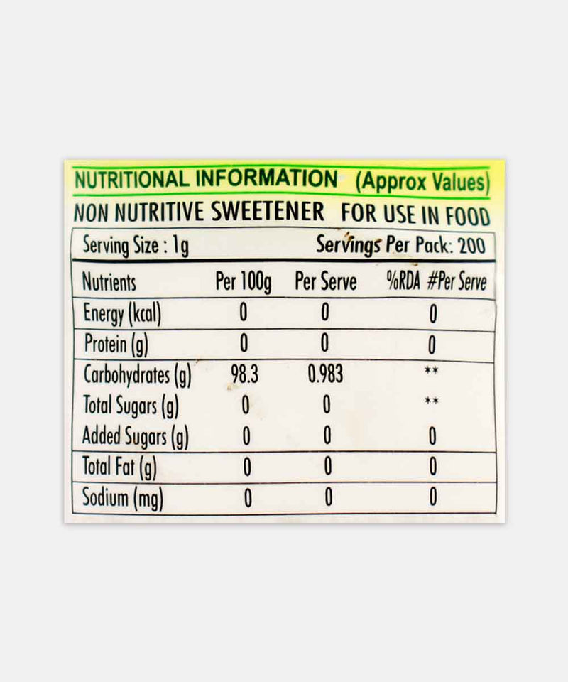 STEVIOCAL NATURALLY STEVIA SWEETENER 200 GM GM
