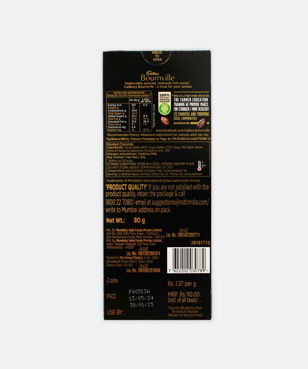 Cadbury Bournville 70% Dark Chocolate 80 Gm