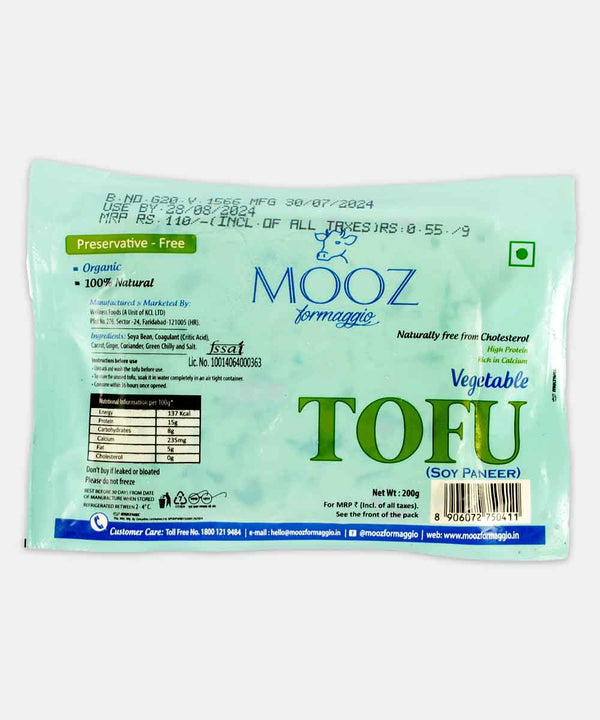 MOOZ TOFU ORGANIC VEGETABLE SOY PANEER 200 GM