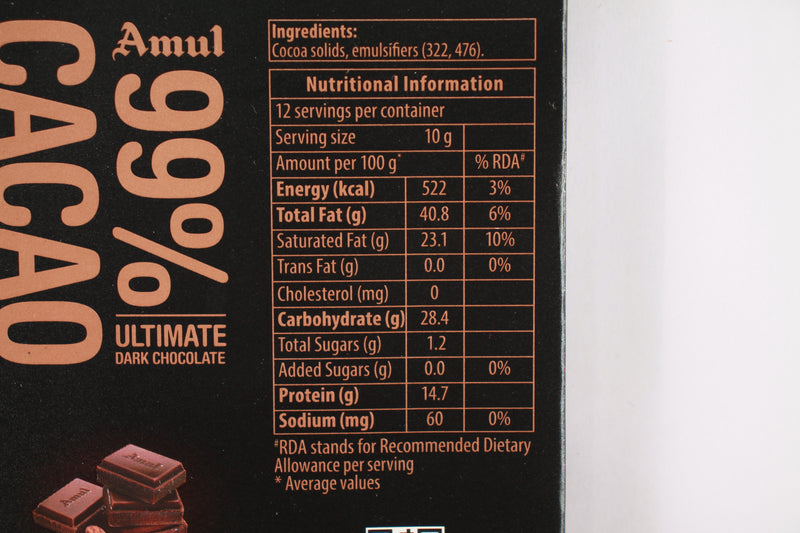 AMUL 99% CACAO 125 GM