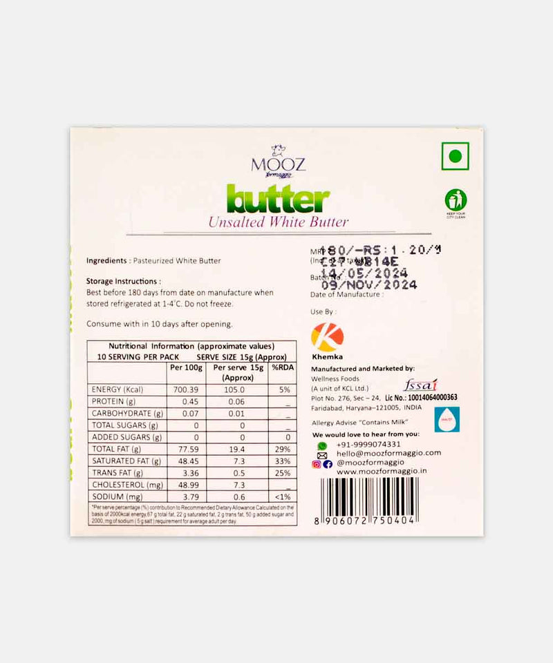 MOOZ UNSALTED WHITE BUTTER 150 GM