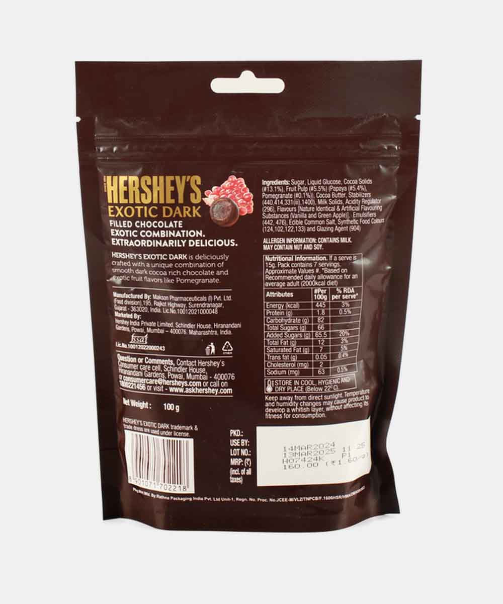 Hersheys Exotic Dark Pomegranate Chocolate 100 Gm
