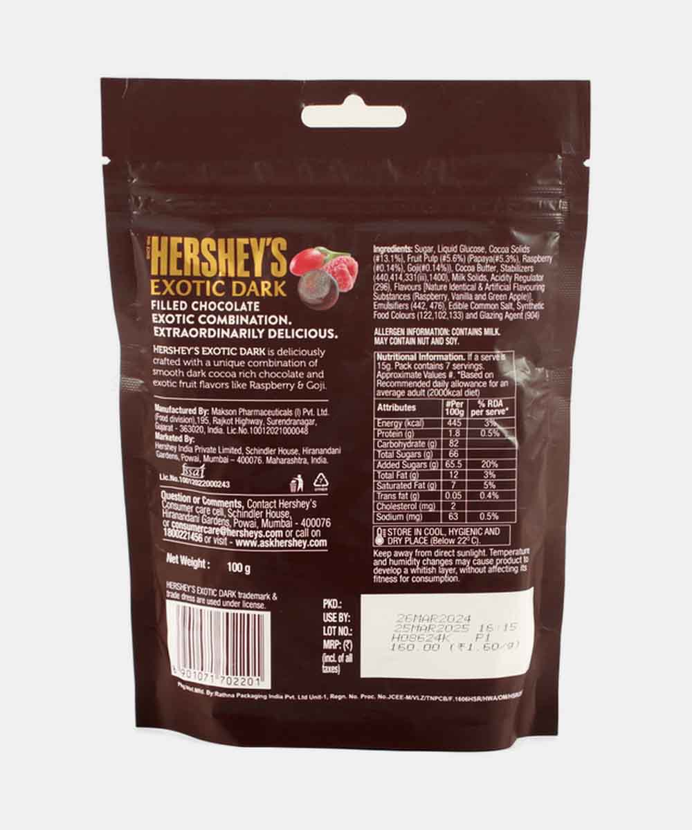 Hersheys Exotic Dark Raspberry & Goji Chocolate 100 Gm